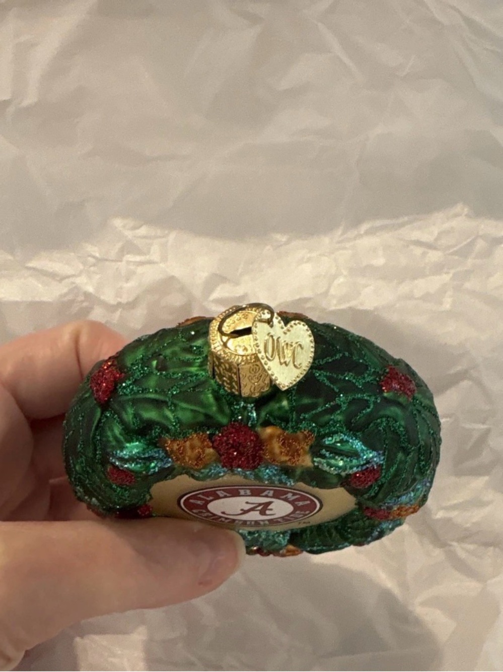 OWC Alabama Crimson Tide Green Wreath Glass Ornament - Team Holiday Decor - Picture 7 of 8